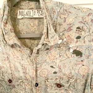 Vintage Floral Paint Splattered Block Print Shirt